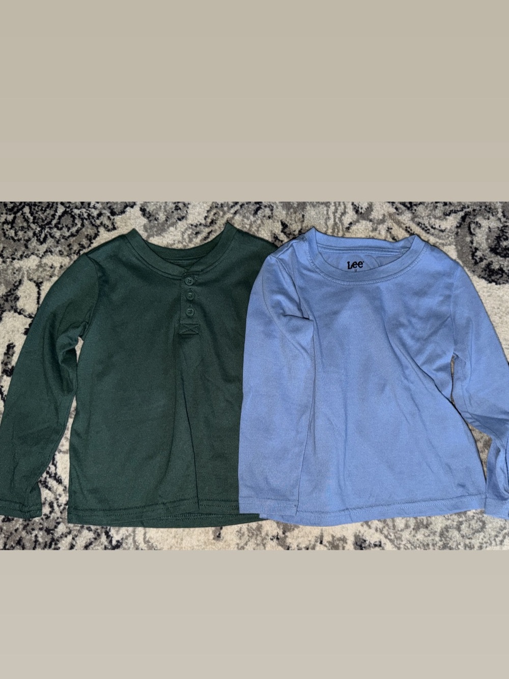 Lee Kids Long-Sleeve Tees in Forest Green and Light Blue